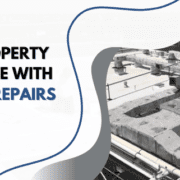 Commercial roof with text highlighting reliable roof repairs from Tusing Builders.