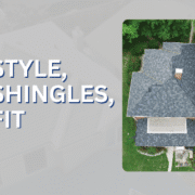 Tusing Builders image with the text "The Right Style, The Right Shingles, The Right Fit" showcasing CertainTeed shingle roofing in Sandusky, OH.