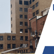 Professional banner for Tusing Builders titled "RELIABLE FLAT ROOFING SYSTEMS," showcasing a commercial building renovation to highlight elite Industrial Roofing in Youngstown OH.